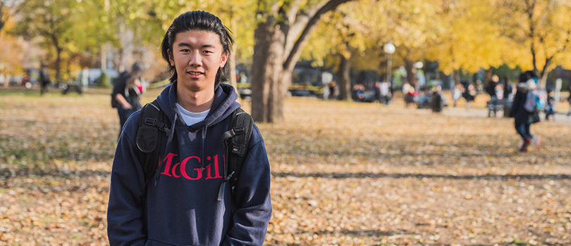 Student wearing a McGill hoodie