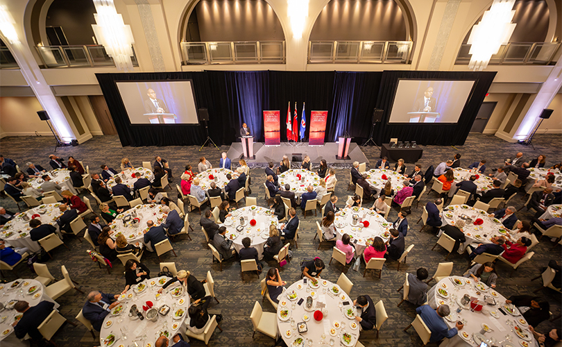 Overhead view of the McGill Toronto Excellence Awards luncheon at Arcadian Court 
